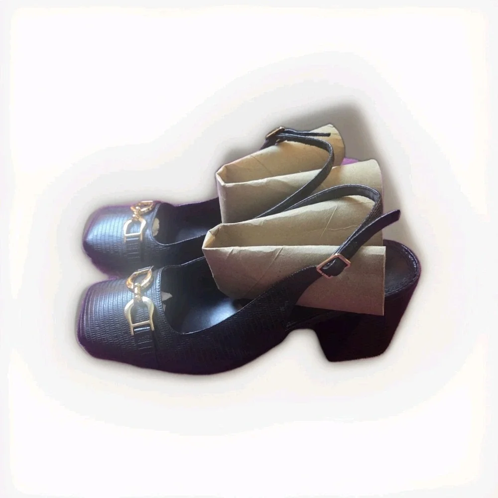 ASOS Design Black Lizard Slingback Block Heels Horsebit Square‎ Toe Size 12